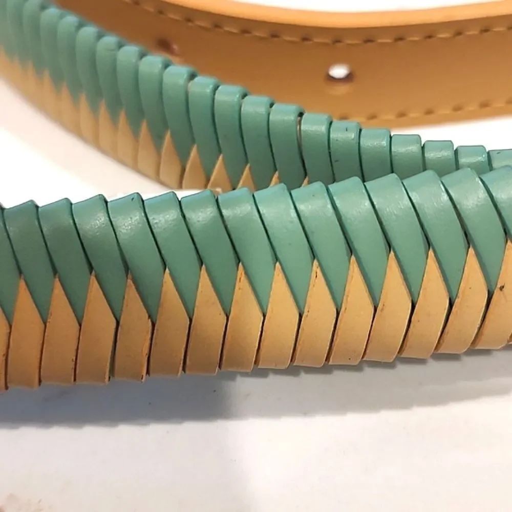Women's 2-Tone Woven Belt Size XL Natural and Mint NWT
